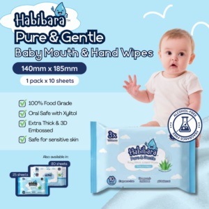 Habibara Pure & Gentle Baby Wipes 10s | Oral Safe with Xylitol | Extra Thick & 3D Embossed| Sensitive Skin