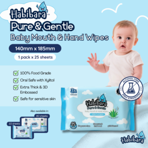 Habibara Pure & Gentle Baby Wipes 25s | Oral Safe with Xylitol | Extra Thick & 3D Embossed | Sensitive