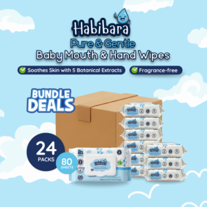 [Carton Deals] Habibara Pure & Gentle Baby Mouth & Hand Wipes – 80 Sheets x 24 Packs